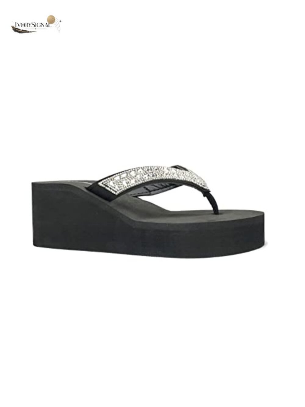 Rhinestone Wedge Sandals Platform T-Strap Flip Flops